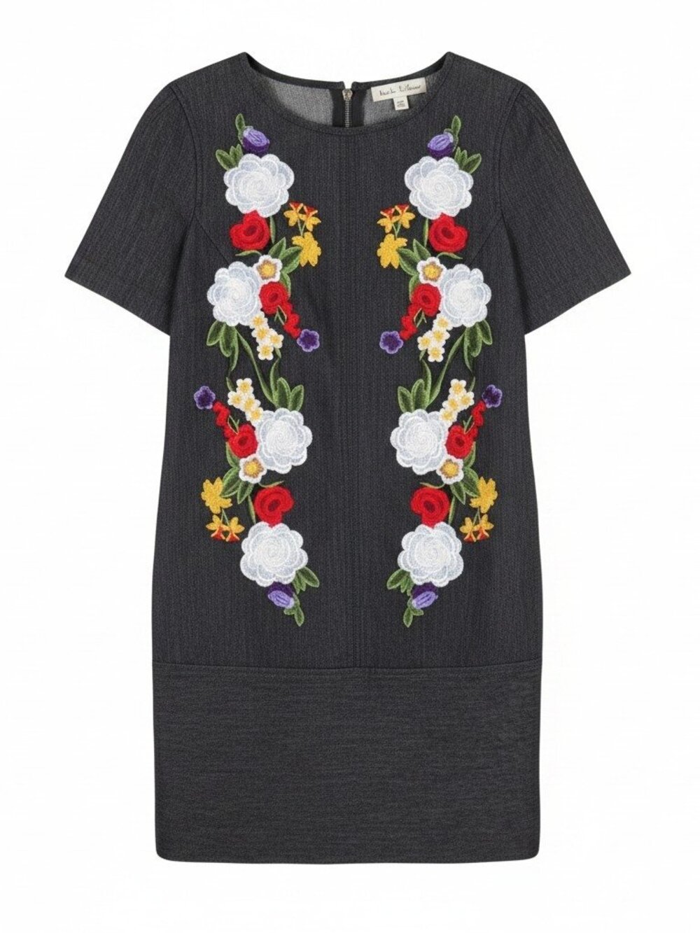 Nicole Miller Artelier Dress Size 8 Charcoal Embroidered Floral Shift Mini Dress